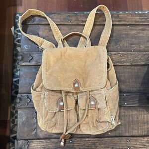 Vintage Fossil Y2K Tan Small Corduroy Backpack Floral Lining
